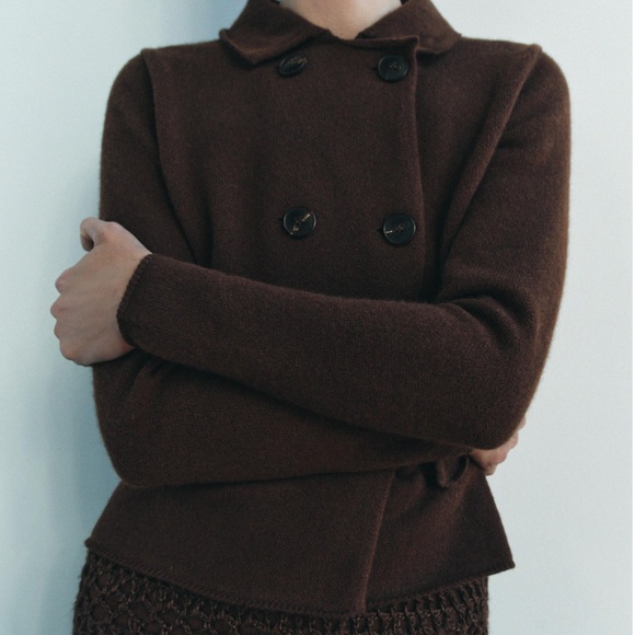 Zara chocolate brown 100% wool cardigan NWT - Picture 10 of 10